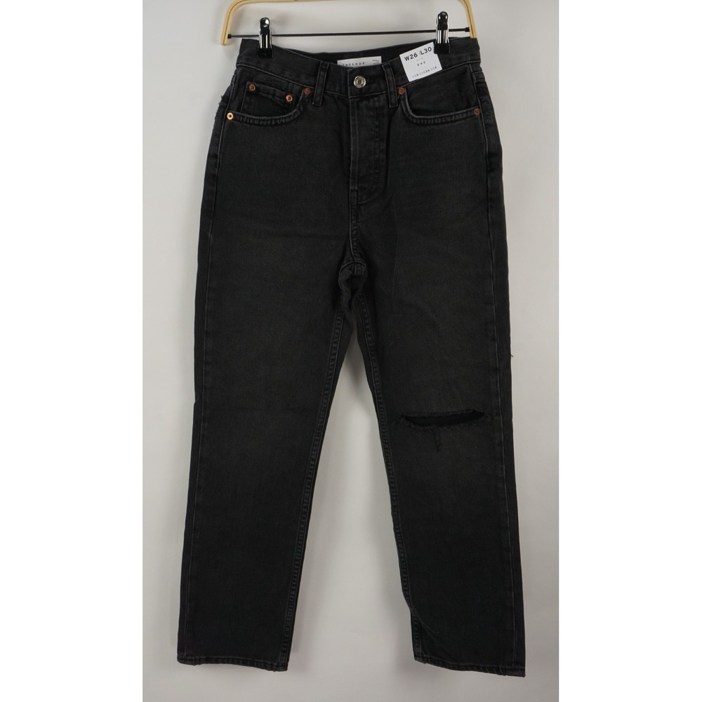 $80 Topshop Button Fly 'Dad' Jeans Women's US Size 4 26 x 30 Black Cotton Denim